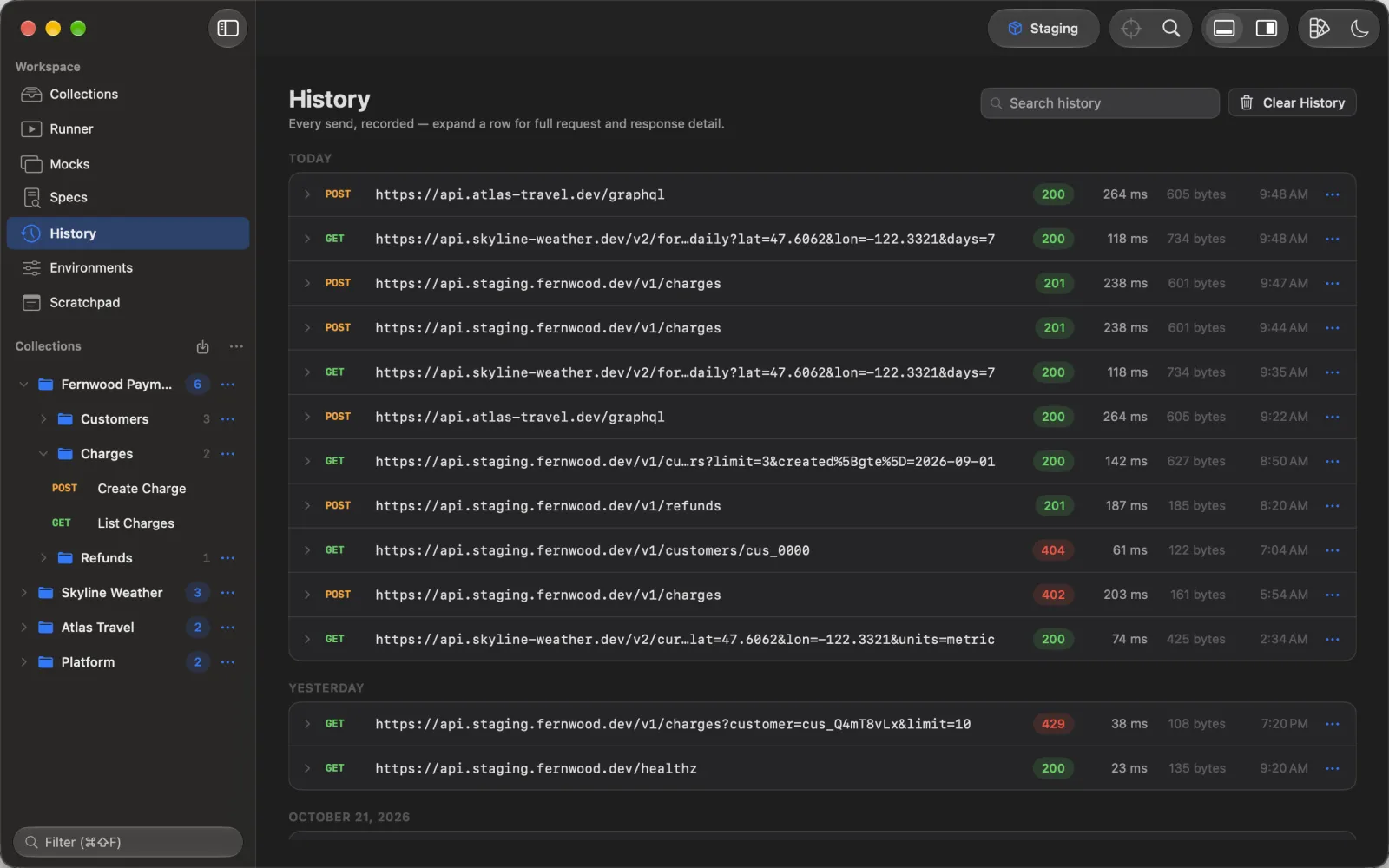 Request history with an expanded exchange