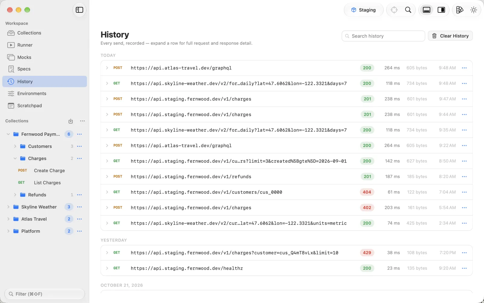 Request history with an expanded exchange